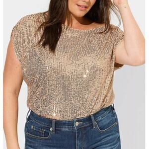 Torrid Womens Gold Sequin Off The Shoulder Top Plus Size 3X Cocktail Party Event